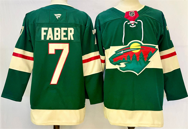 Men's Minnesota Wild #7 Brock Faber Green 2024-25 Home Stitched Hockey Jersey