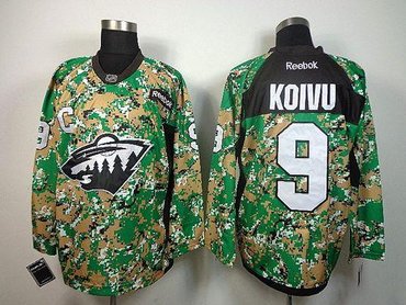 Minnesota Wild #9 Mikko Koivu Camo Veterans Day Practice Stitched NHL Jersey