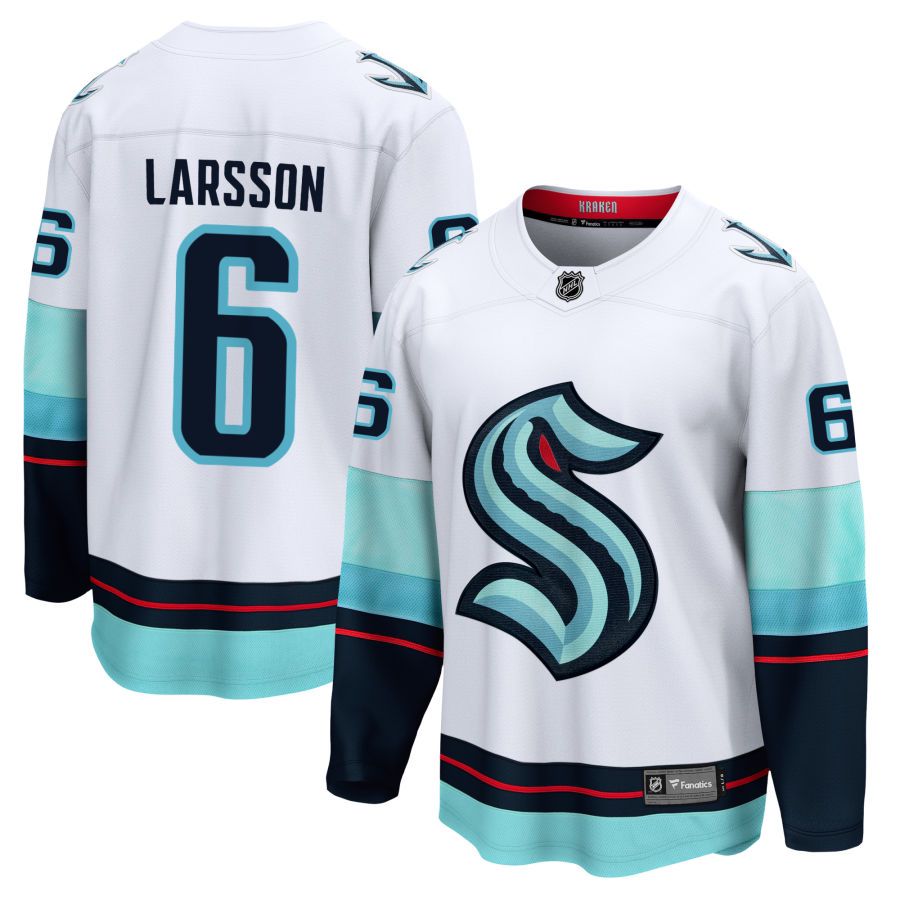 Men's Seattle Kraken #6 Adam Larsson White 2024-25 Home Stitched Hockey Jersey