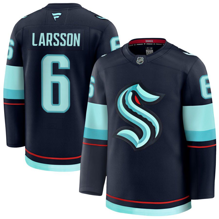 Men's Seattle Kraken #6 Adam Larsson Navy 2024-25 Home Stitched Hockey Jersey