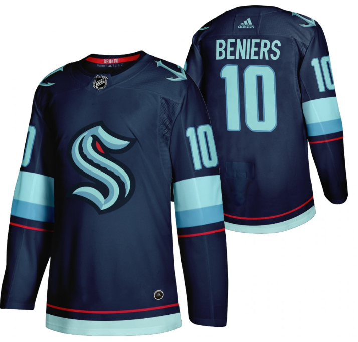 Men's Seattle Kraken #10 Matty Beniers Navy Stitched Jersey