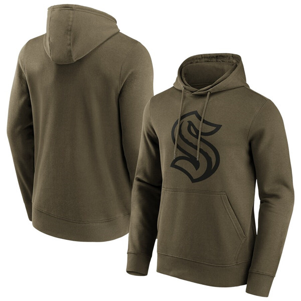 Men's Seattle Kraken Khaki Iconic Preferred Logo Graphic Hoodies