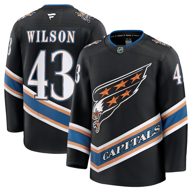 Men's Washington Capitals #43 Tom Wilson Black 2024-25 Alternate Stitched Hockey Jersey