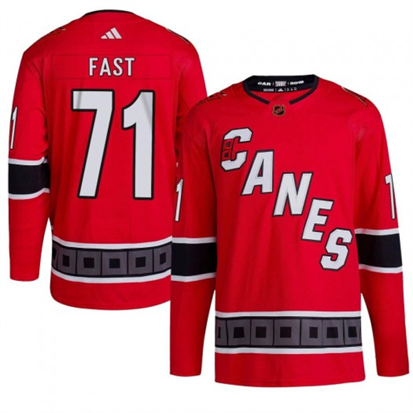 Men's Carolina Hurricanes #71 Jesper Fast 2022 23 Reverse Retro Red Stitched Jersey