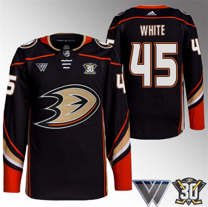 Men's Anaheim Ducks #45 Colton White Black 30th Anniversary Stitched Jersey