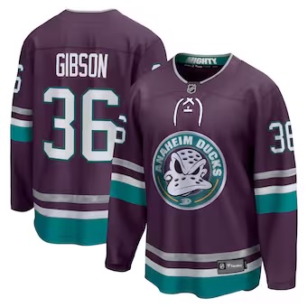 Men's Anaheim Ducks #36 John Gibson Stitched Purple Jersey