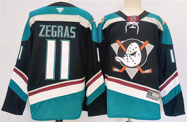 Men's Anaheim Ducks #11 Trevor Zegras Black Teal 2024-25 Stitched Jersey