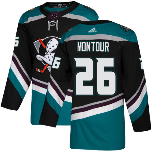 Ducks #26 Brandon Montour Black Teal Alternate Authentic Stitched Hockey Jersey