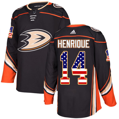 Ducks #14 Adam Henrique Black Home Authentic USA Flag Stitched Hockey Jersey