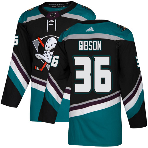 Ducks #36 John Gibson Black Teal Alternate Authentic Stitched Hockey Jersey