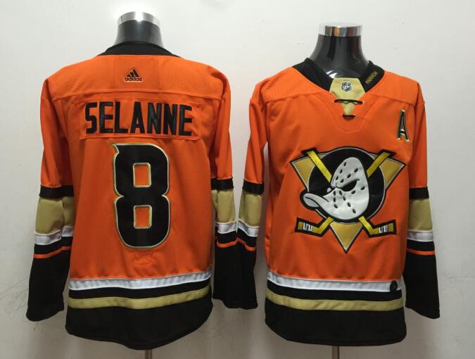 Ducks 8 Teemu Selanne Orange Adidas Jersey