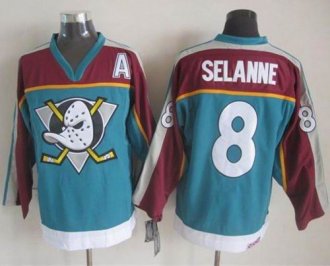 Anaheim Ducks #8 Teemu Selanne Red&Turquoise CCM Throwback Stitched NHL jersey