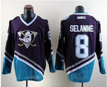 Anaheim Ducks #8 Teemu Selanne Purple-Turquoise CCM Throwback Stitched NHL Jersey