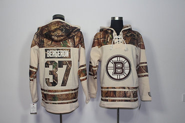 Men's Boston Bruins #37 Patrice Bergeron Old Time Hockey Natural Realtree Camo Xtra Lacer Hoodie