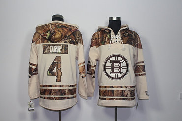 Men's Boston Bruins #4 Bobby Orr Old Time Hockey Natural Realtree Camo Xtra Lacer Hoodie