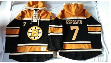 Boston Bruins #7 Phil Esposito Black Sawyer Hooded Sweatshirt Stitched NHL Jersey