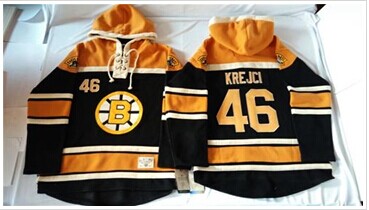 Boston Bruins #46 David Krejci Black Sawyer Hooded Sweatshirt Stitched NHL Jersey