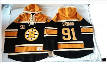 Boston Bruins #91 Marc Savard Black Sawyer Hooded Sweatshirt Stitched NHL Jersey