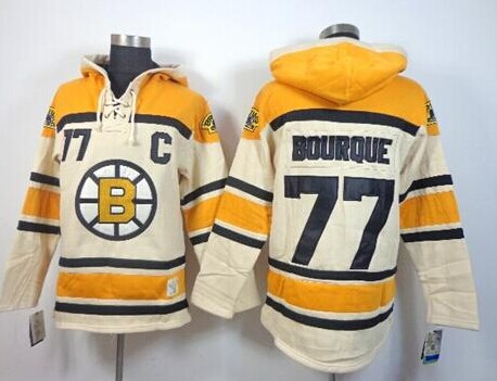 Boston Bruins #77 Ray Bourque Cream Sawyer Hooded Sweatshirt Stitched NHL Jersey