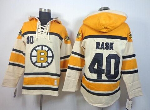 Boston Bruins #40 Tuukka Rask Cream Sawyer Hooded Sweatshirt Stitched NHL Jersey