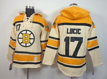 Boston Bruins #17 Milan Lucic Cream Sawyer Hooded Sweatshirt Stitched NHL Jersey