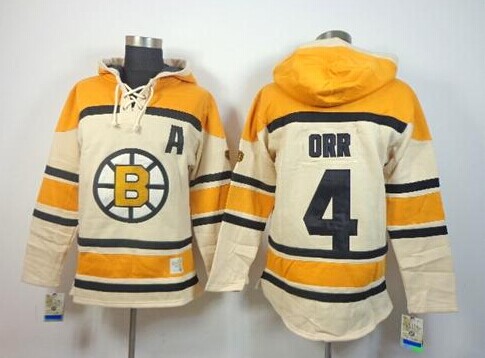 Boston Bruins #4 Bobby Orr Cream Sawyer Hooded Sweatshirt Stitched NHL Jersey