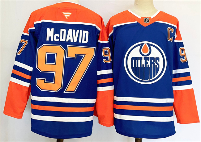 Men's Edmonton Oilers #97 Connor McDavid Royal 2024-25 Stitched Jersey