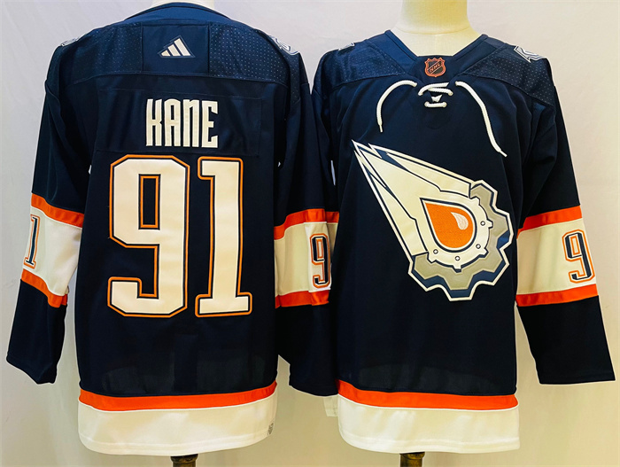 Men's Edmonton Oilers #91 Evander Kane Navy 2022-23 Reverse Retro Stitched Jersey