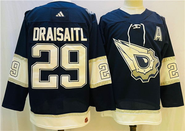 Men's Edmonton Oilers #29 Leon Draisaitl Navy White Stitched Jersey