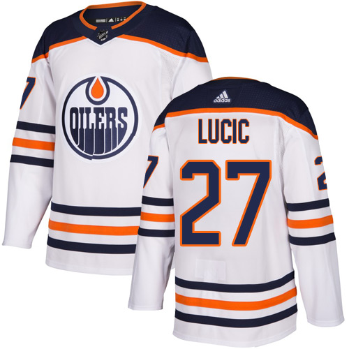 Oilers #27 Milan Lucic White Road Authentic Stitched Hockey Jersey