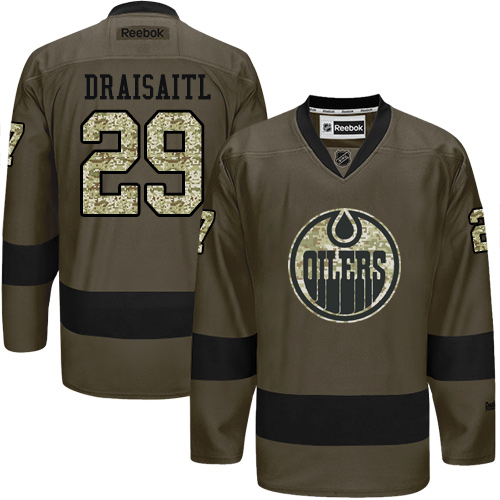 Oilers #29 Leon Draisaitl Green Salute to Service Stitched NHL Jersey