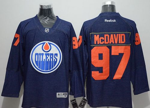 Edmonton Oilers #97 Connor McDavid Navy Blue Denim Stitched NHL Jersey