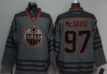 Edmonton Oilers #97 Connor McDavid Charcoal Cross Check Fashion Stitched NHL Jersey