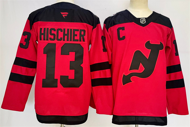 Men's New Jersey Devils #13 Nico Hischier Red 2024-25 With C Patch Stitched Hockey Jersey