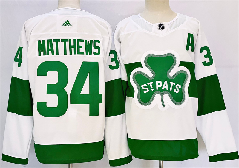 Men's Toronto Maple Leafs #34 Auston Matthews White St Patricks Authentic Jersey