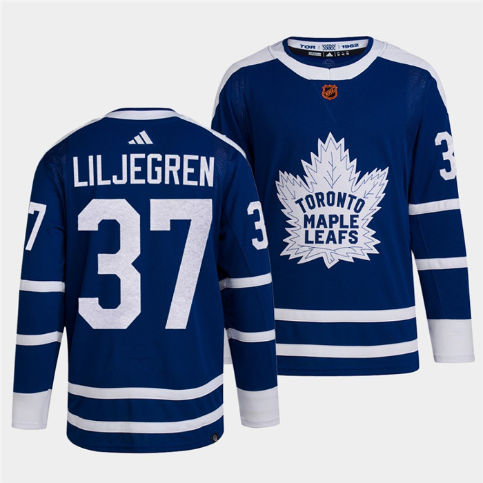 Men's Toronto Maple Leafs Black #37 Timothy Liljegren Blue 2022 Reverse Retro Stitched Jersey