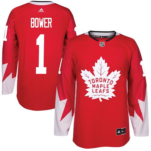 Maple Leafs #1 Johnny Bower Red Alternate Stitched NHL Jersey