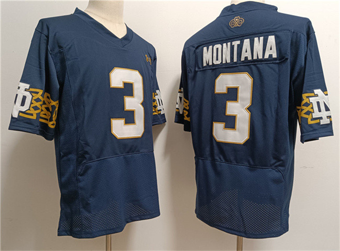 Men's Notre Dame Fighting Irish #3 Joe Montana Navy With Name Limited Stitched Jersey