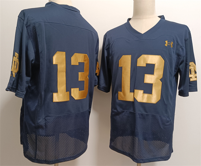 Men's Notre Dame Fighting Irish #13 Riley Leonard No Name Navy With Name Limited Stitched Jersey