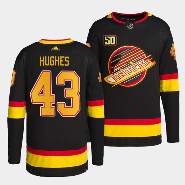 Men's Vancouver Canucks #43 Quinn Hughes 50th Anniversary Black Stitched Jersey