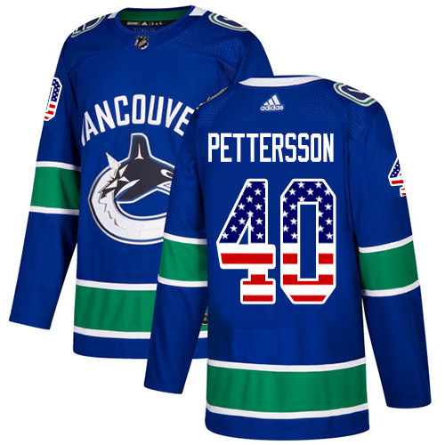 Canucks #40 Elias Pettersson Blue Home Authentic USA Flag Stitched Hockey Jersey