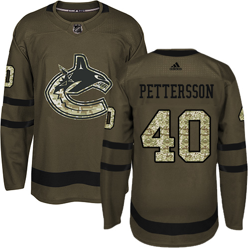 Canucks #40 Elias Pettersson Green Salute to Service Stitched Hockey Jersey