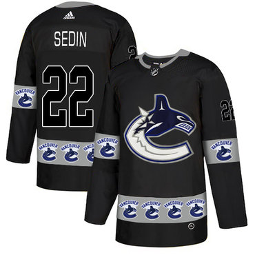 Canucks 22 Henrik Daniel Sedin Black Team Logos Fashion Adidas Jersey