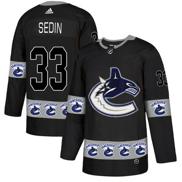 Canucks 33 Henrik Sedin Black Team Logos Fashion Adidas Jersey