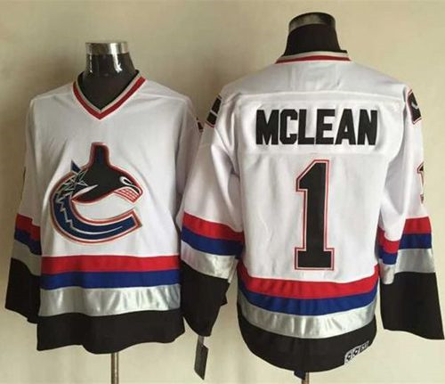 Vancouver Canucks #1 Kirk Mclean White Black CCM Throwback Stitched NHL Jersey