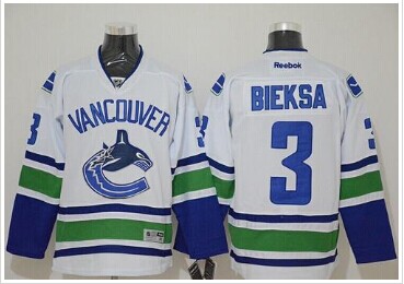 Vancouver Canucks #3 Kevin Bieksa White Stitched NHL Jersey