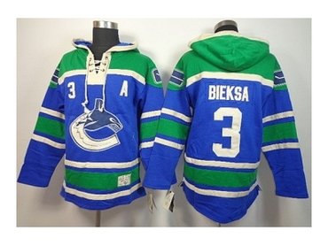 nhl jerseys vancouver canucks #3 bieksa blue-green(pullover hooded sweatshirt)(patch A)