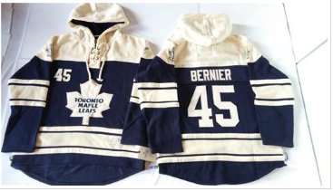 Maple Leafs #45 Jonathan Bernier Blue Sawyer Hooded Sweatshirt Stitched NHL Jersey