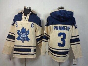 Maple Leafs #3 Dion Phaneuf Cream Sawyer Hooded Sweatshirt Stitched NHL Jersey