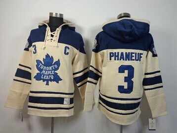 Toronto Maple Leafs #3 Dion Phaneuf Cream Sawyer Hooded Sweatshirt Stitched NHL Jersey